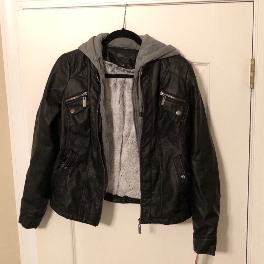 Faux Leather hooded jacket